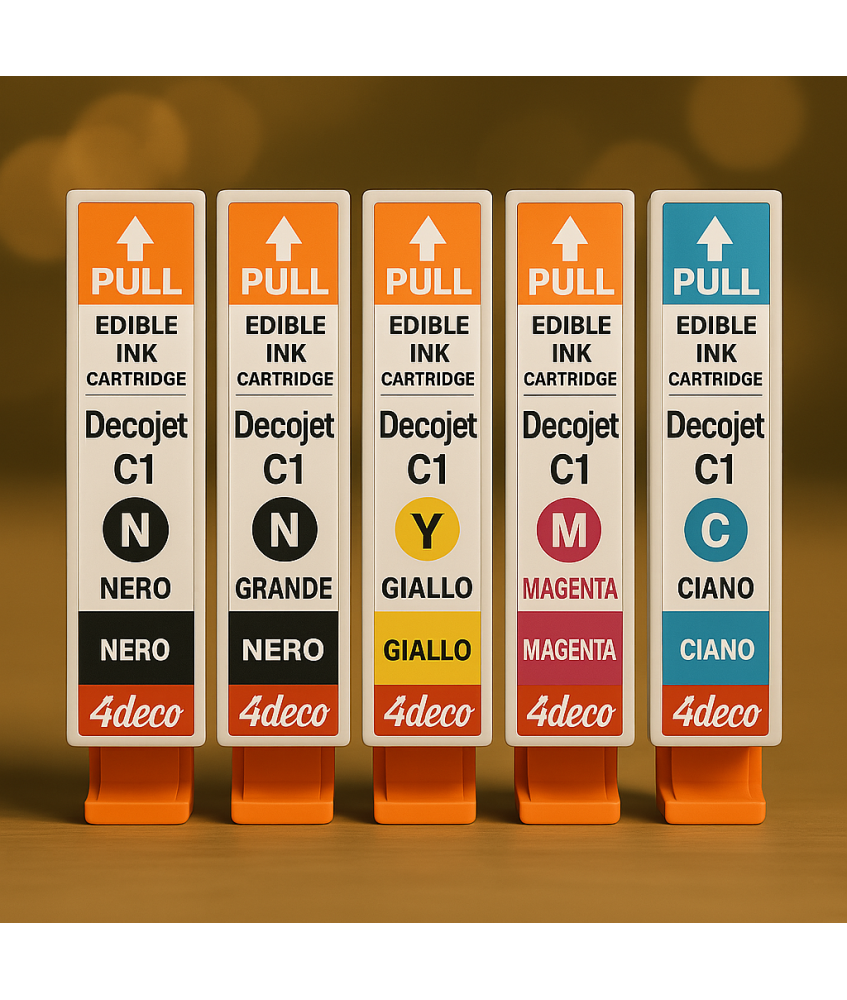 KIT 5 CARTUCCE CON INCHIOSTRO ALIMENTARE AZO PER STAMPANTE MODECOR DE