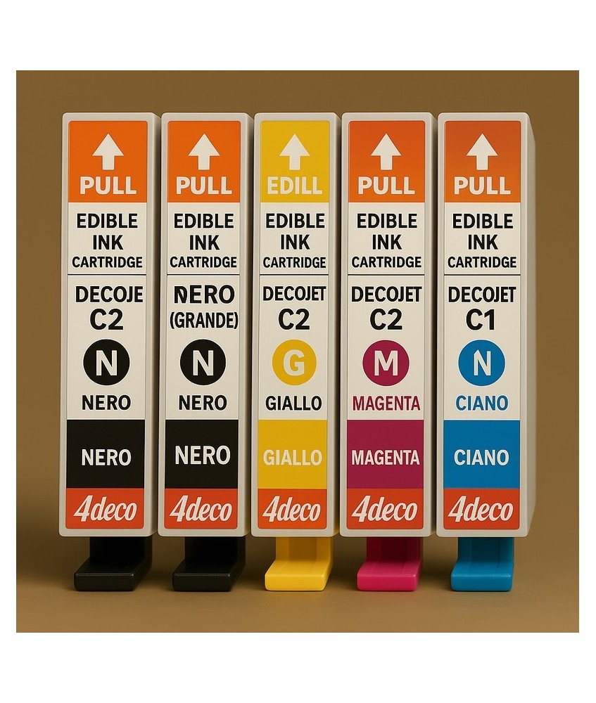 KIT 5 CARTUCCE CON INCHIOSTRO ALIMENTARE AZO PER STAMPANTE MODECOR DE
