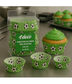 PIROTTINI DI CARTA PER MUFFINS - CALCIO - 50 PZ - 50x35mm