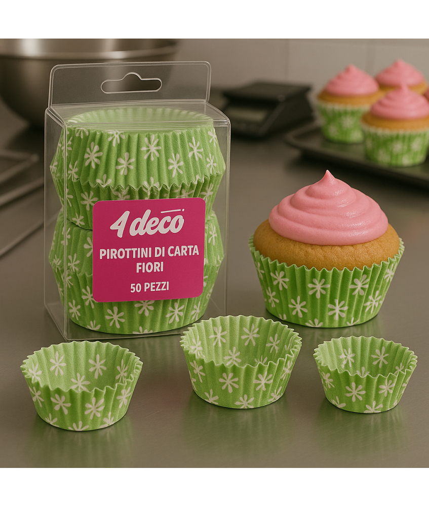 PIROTTINI DI CARTA PER MUFFINS - FIORI - 50 PZ - 50x35mm