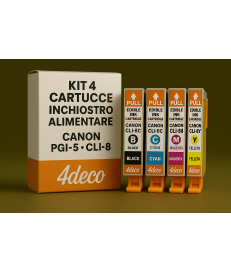 KIT 4 CARTUCCE CON CHIP - INCHIOSTRO ALIMENTARE PER STAMPANTE CANON I