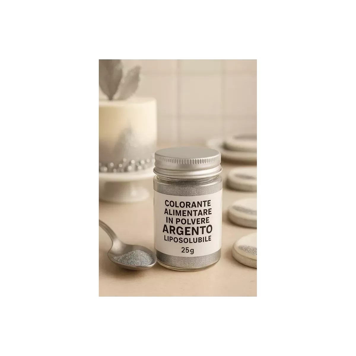 COLORANTE IN POLVERE LIPOSOLUBILE - ALIMENTARE - ARGENTO - 25gr