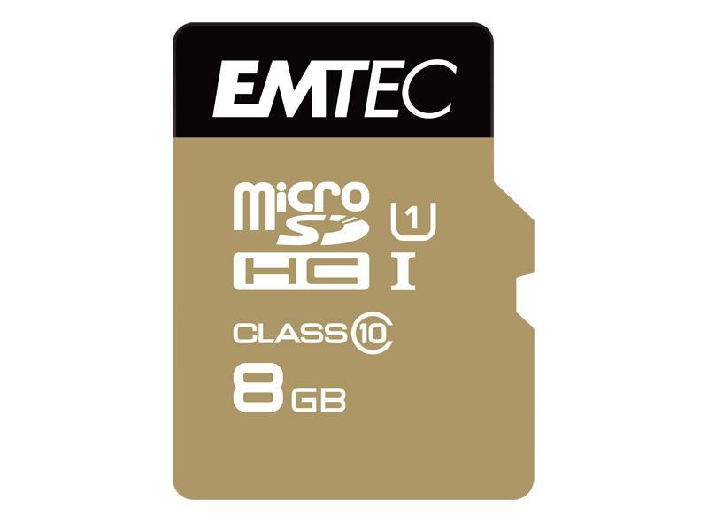Adattatore EMTEC MicroSDHC da 8 GB CL10 EliteGold UHS-I 85 MB/s Blister