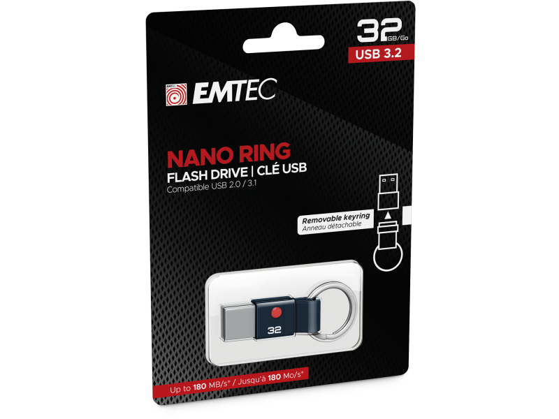 Chiavetta USB 32GB Emtec Nano Ring T100 USB 3.2 (180MB/s)