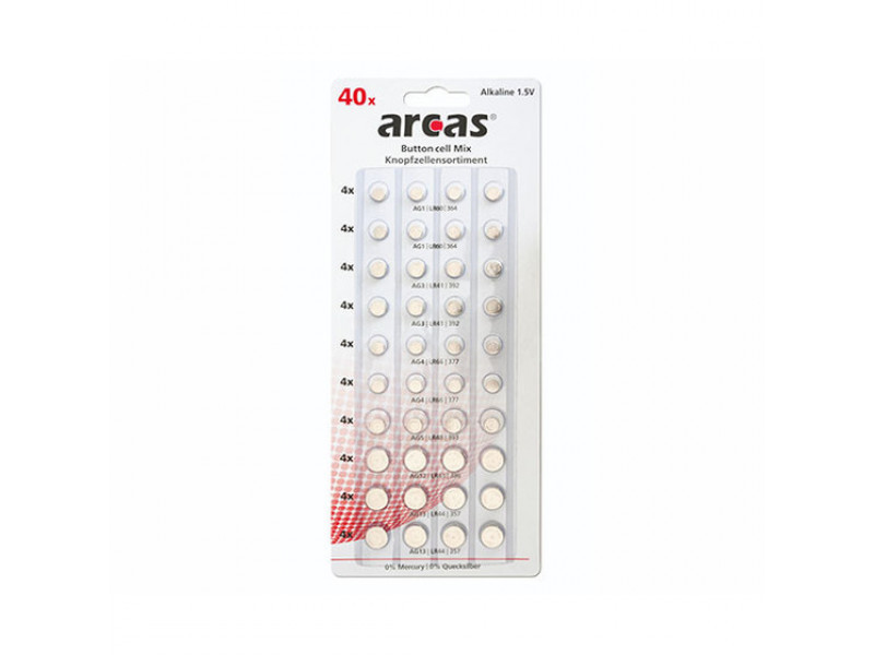 Batteria Arcas set pile a bottone AG3-AG13 0% Mercurio/Hg (40 pezzi)