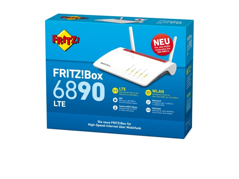 Modem UMTS (900/2100) LTE (B1/B3/B7/B8/B20) VDSL2/ADSL2 Netzstandards HSDPA HSUPA HSPA LTE-A Bandbreite 300Mbps/50Mbps (LTE)