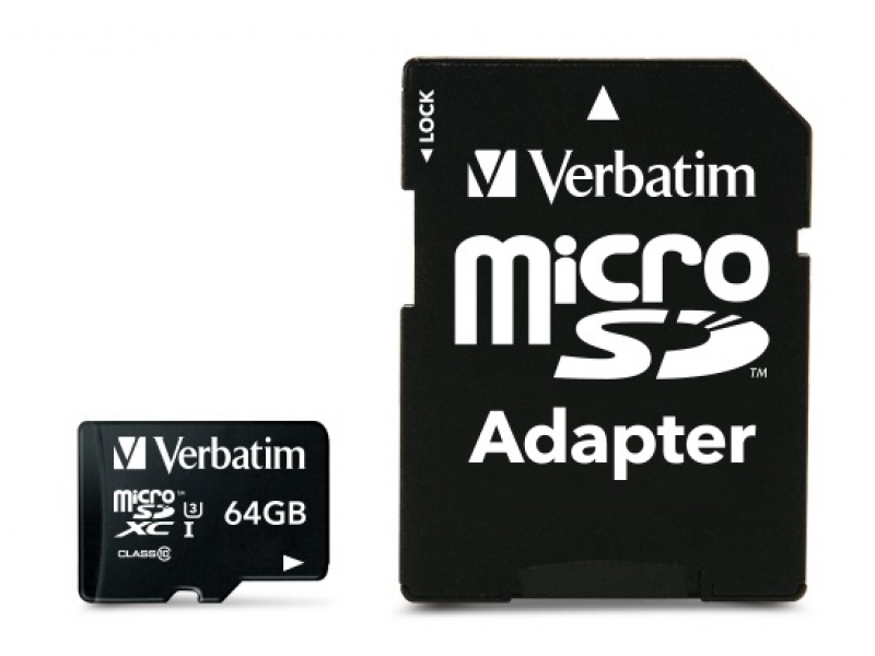 Verbatim Pro MicroSDXC 64 GB CL.10 U3 UHS-I W/Adapter 47042