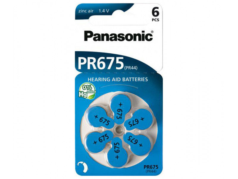 Batteria Panasonic Apparecchio Acustico Zinco Aria 675 1.4V Blister Confezione da 6 PR-675/6LB