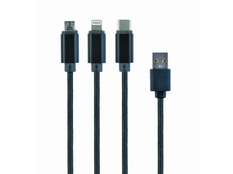 Cavo di ricarica USB CableXpert 3 in 1, nero, 1 m - CC-USB2-AM31-1M