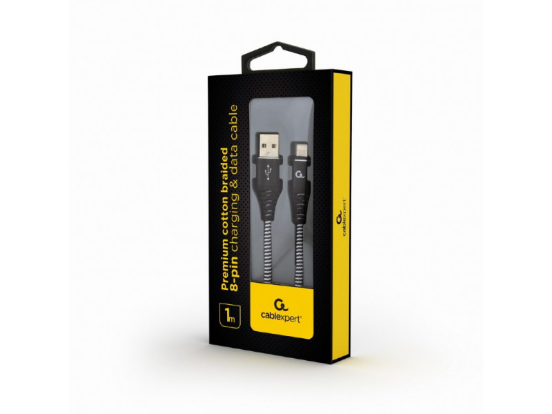CableXpert Cavo a 8 pin intrecciato in cotone premium 1 m CC-USB2B-AMLM-1M-BW