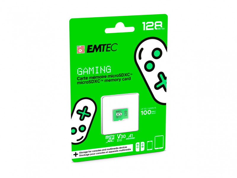 Scheda di memoria da gioco EMTEC microSDXC UHS-I U3 V30 da 128 GB (verde)