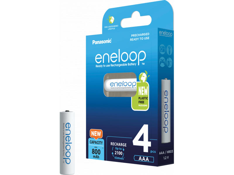 Batterie Panasonic NiMH Micro AAA HR03 1.2V/800mAh Eneloop Blister (confezione da 4)