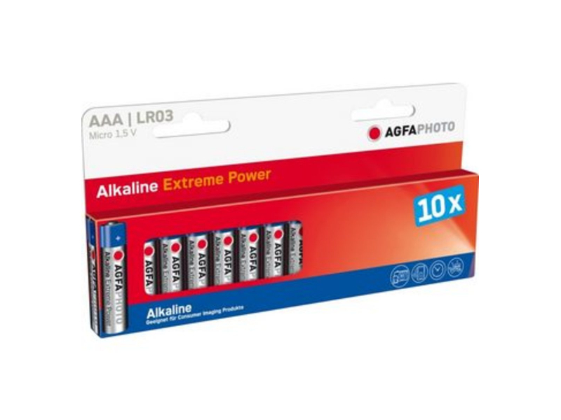 AGFAPHOTO Batteria Alcalina, Micro, AAA, LR03, 1.5V, Blister (Confezione da 10)