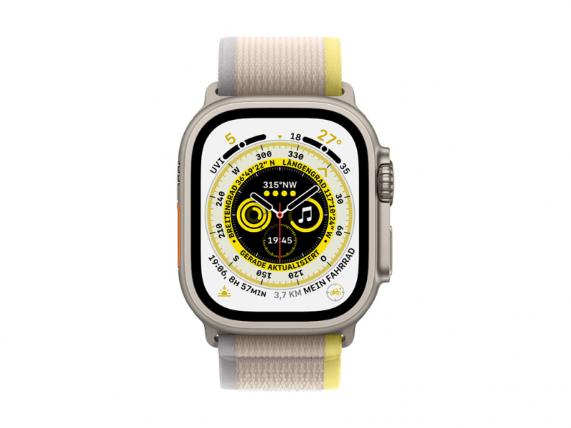 Apple Watch Ultra (GPS + Cellular) 49mm Titanium Geuse, TRAIL Loop Gelb / Beige (GrehÃƒÂ¤ E S / M)