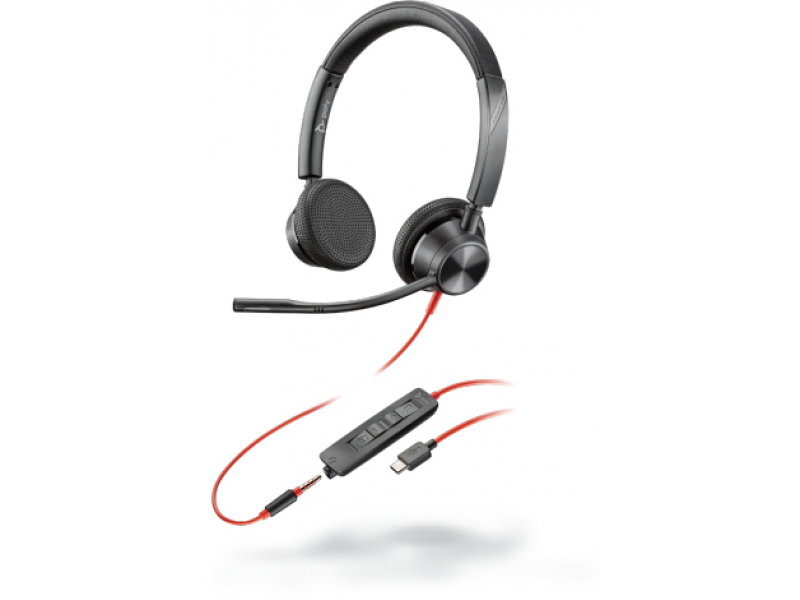 POLY Blackwire 3325 Auricolare Cablato A Padiglione Ufficio USB tipo A Nero, Rosso (Blackwire 3325 headset Head - band MS-vers.