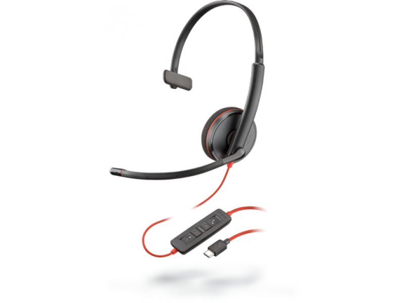 POLY Blackwire C3210 Auricolare Cablato A Padiglione Musica e Chiamate USB tipo-C Nero, Rosso