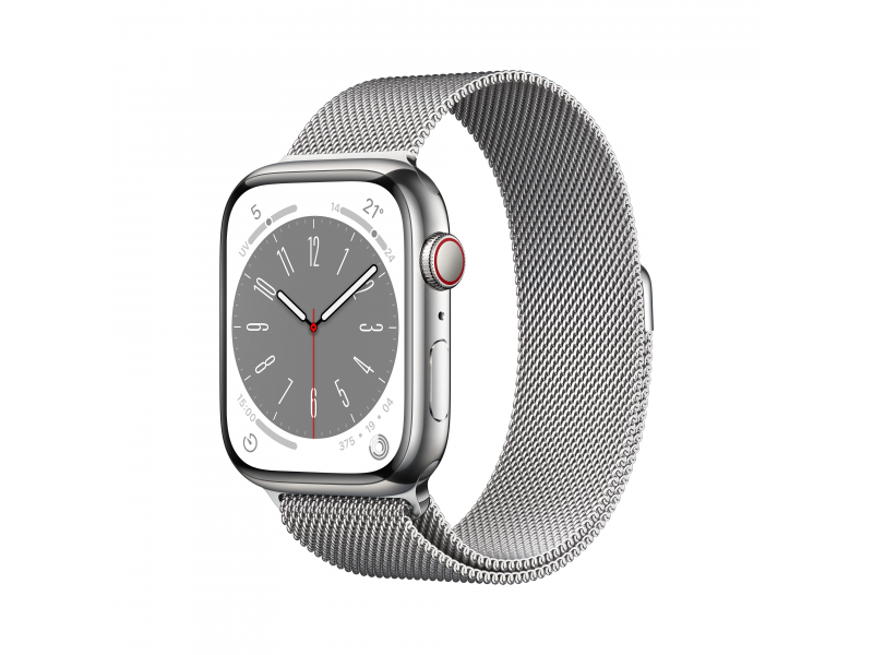 Apple Watch Series 8 (GPS + Cellular) 45mm in acciaio inossidabile in argento, argento Legamento Milanaisy Silver