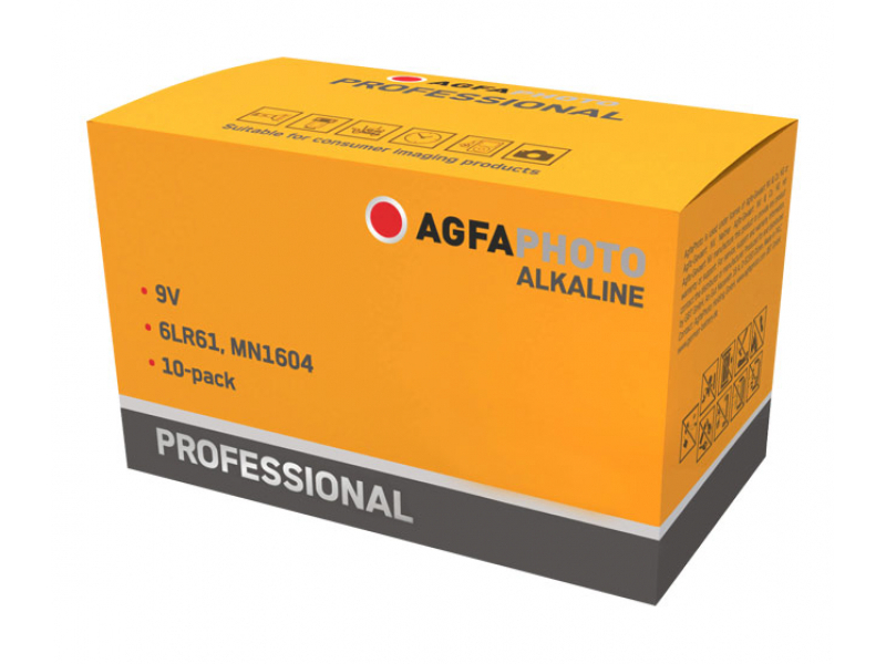 Batteria alcalina professionale AGFAPHOTO da 9 V (confezione da 10)