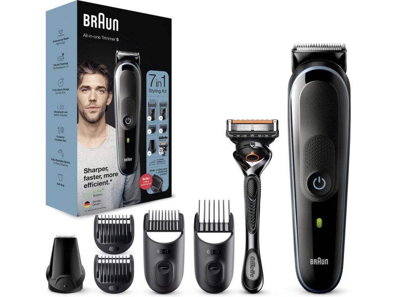 Braun All-in-one Rifinitore Tutto-In-Uno 5 MGK5355, Regolabarba Uomo 7-In-1, Tagliacapelli, Per Viso, Capelli