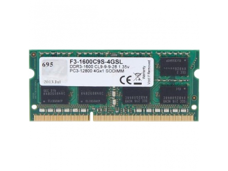 G.Skill DDR3 4 GB (1x4 GB) 1600 MHz 204 pin SO DIMM F3-1600C9S-4GSL