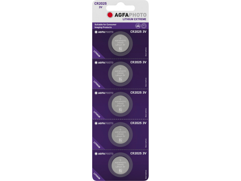 Batteria AGFAPHOTO al litio Extreme CR2025 3V (confezione da 5)