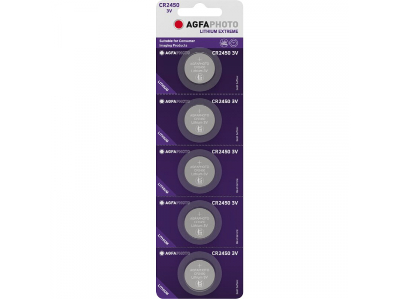 Batteria AGFAPHOTO al litio Extreme CR2450 3V (confezione da 5)
