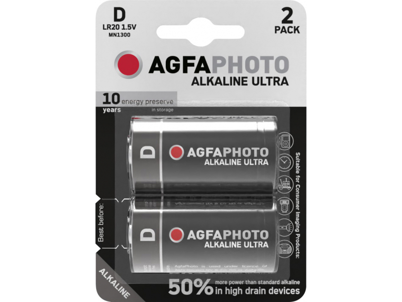 AGFAPHOTO Batteria ultra alcalina Mono D (confezione da 2)