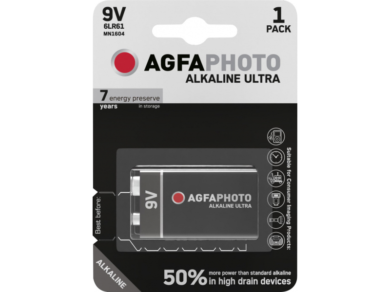 AGFAPHOTO Batteria ultra alcalina E-Block 9 V (confezione da 1)