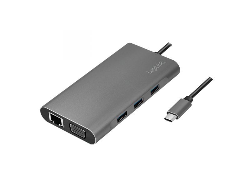 Docking station LogiLink USB 3.2 Gen1, USB-C, 10 porte, PD, argento. UA0383