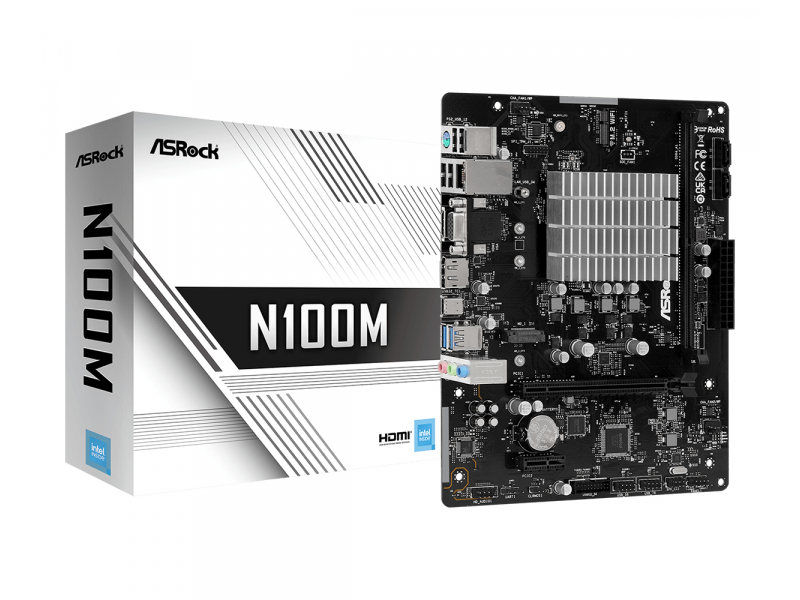 Asrock N100M Integrated Intel Quad-Core N100 Micro ATX 1 DDR4 VGA HDMI DP 1x M.2