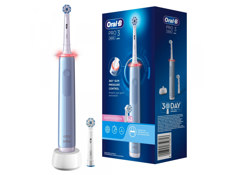 Braun Oral-B PRO 3 3000 con 2 testine Sensitive Clean, blu