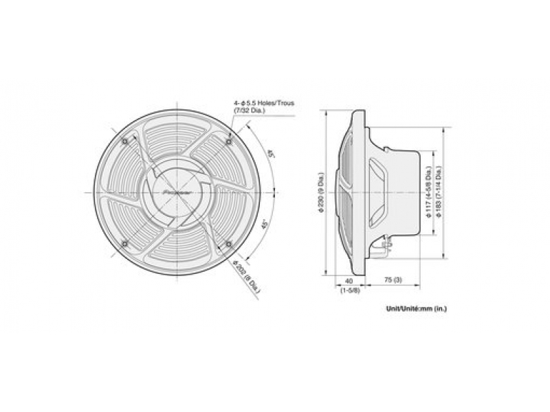 Altoparlante per auto Pieneer TS-MR2040 20 cm