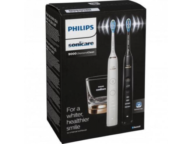 Philips DiamondClean 9000 Sonicare Spazzolini Elettrici Sonici con App, confezione da 1 Spazzolino Bianco e 1 Spazzolino Nero H