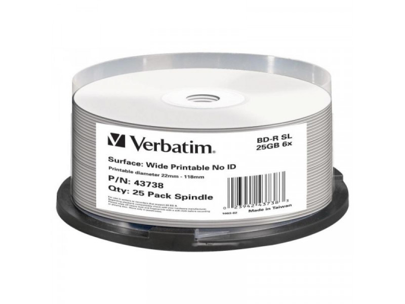 Verbatim 43738 disco vergine Blu-Ray BD-R 25 GB 25 pz (Verbatim BD-R Single Layer 256GB 6X DL+ Printable 25 Pack)