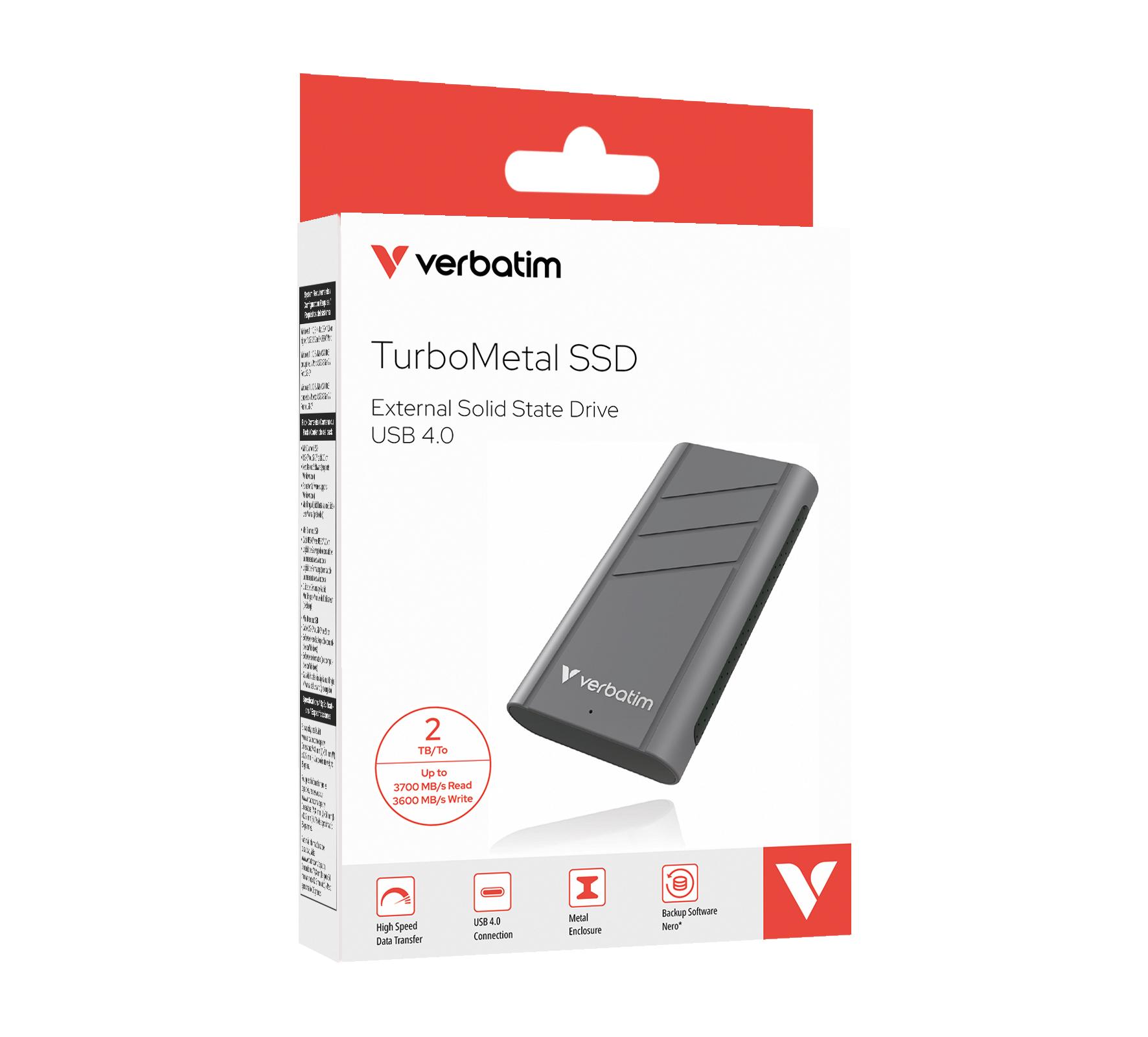 Verbatim TurboMetal SSD USB4 2TB USB tipo-C USB4 Gen 2x2 Argento