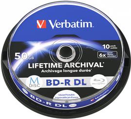 Verbatim MDISC BD-R DL 50 GB 10 pz (Verbatim M-Disc BD-R DL 6X 50GB Inkjet Printable 10 Pk Spind)