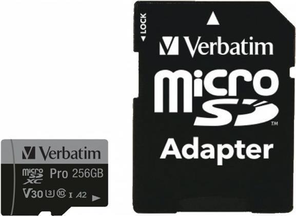Verbatim 47045 memoria flash 256 GB MicroSDXC UHS-I Classe 10 (Verbatim PRO MicroSDXC 256GB inc Adapter)