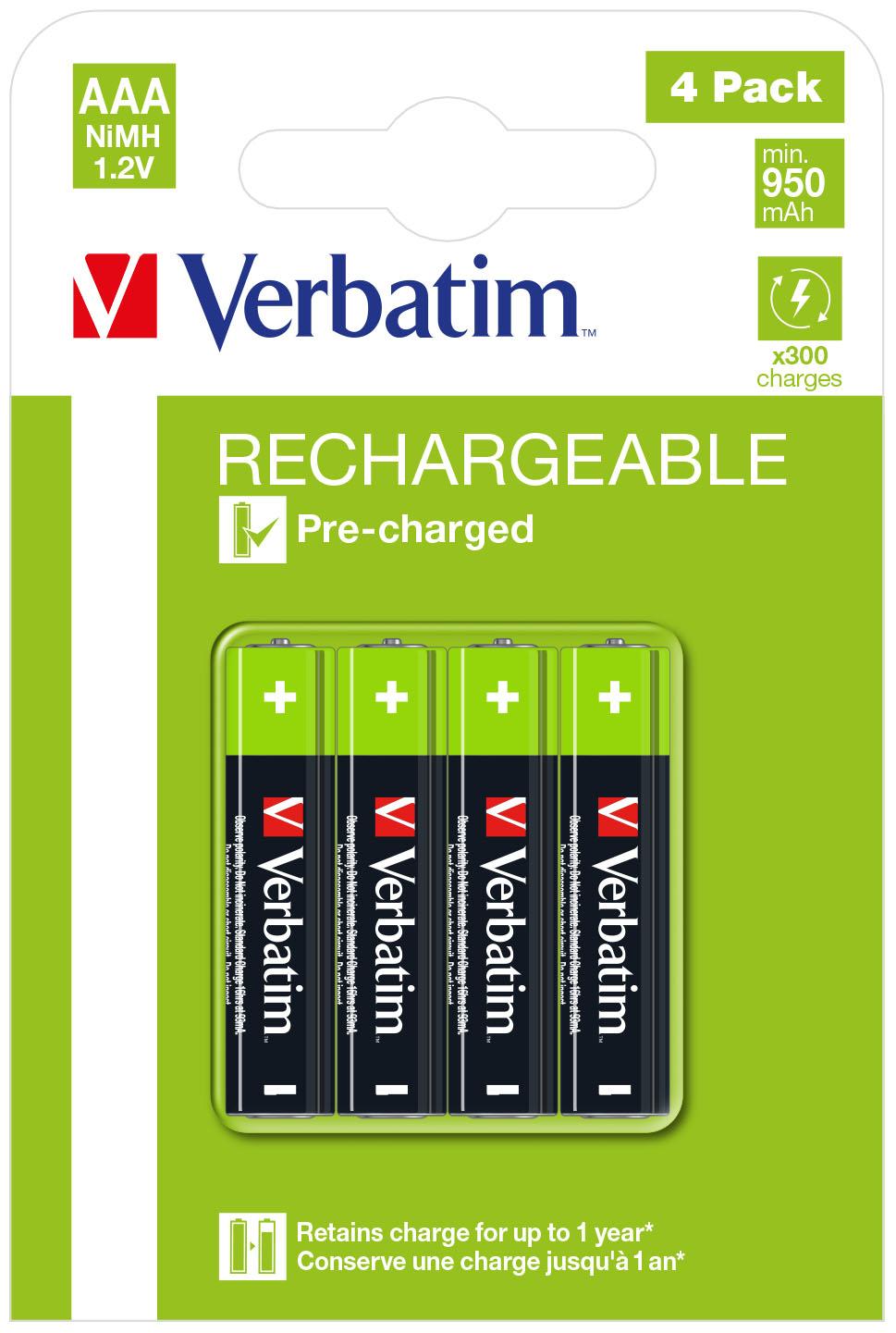 Verbatim 49514 batteria per uso domestico Batteria ricaricabile Mini Stilo AAA Nichel-Metallo Idruro NiMH (RECHAR BATTERY AAA 4