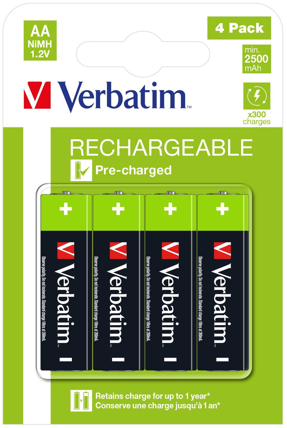 Verbatim 49517 batteria per uso domestico Batteria ricaricabile Stilo AA Nichel-Metallo Idruro NiMH (RECHAR BATTERY AA 4 PACK /
