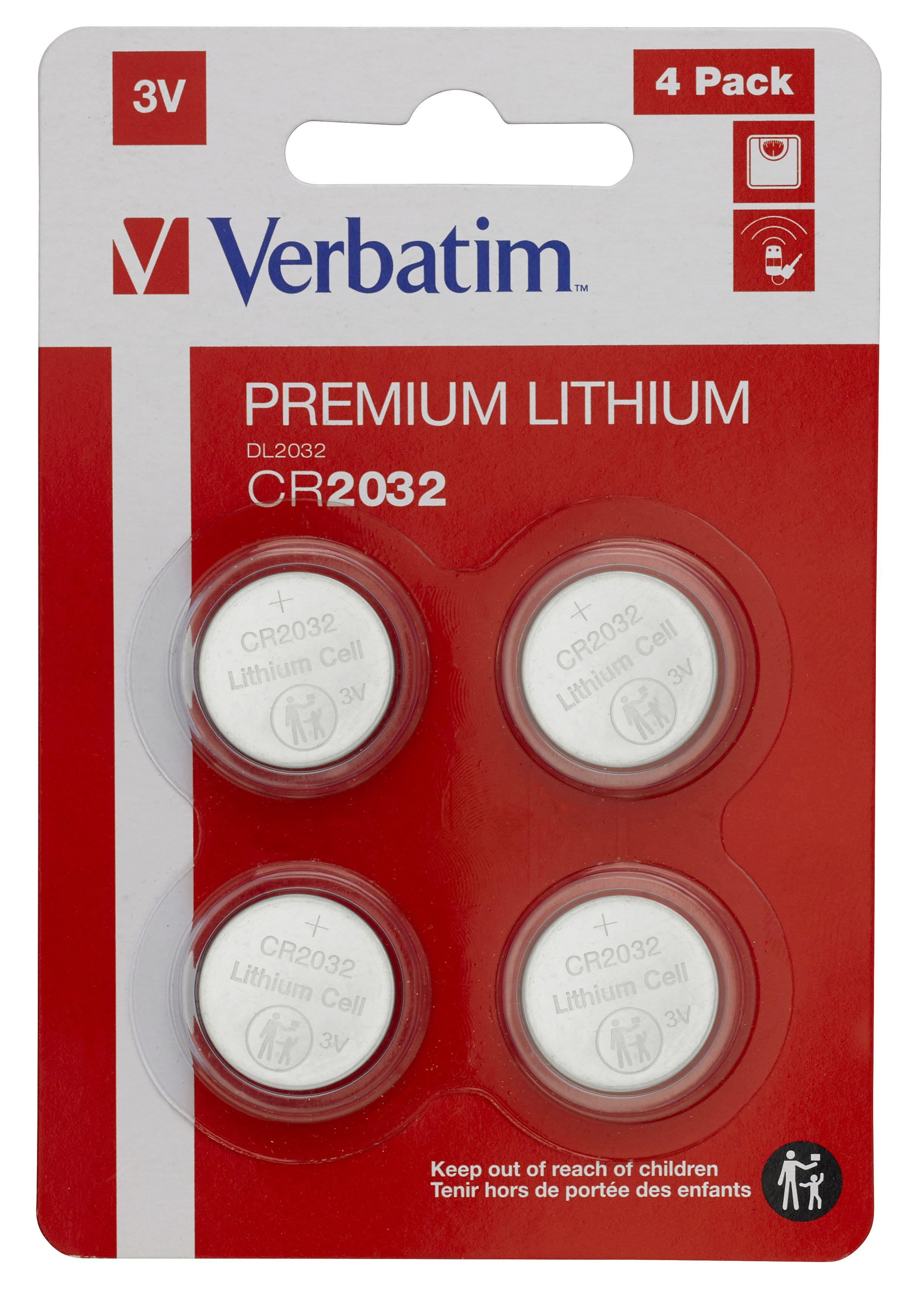 Verbatim CR2032 Batteria monouso Litio (LITHIUM BATTERY CR2032 3V 4 - PACK CR2032 Single-use - battery CR2032 Lithium 3 V 4 pcs