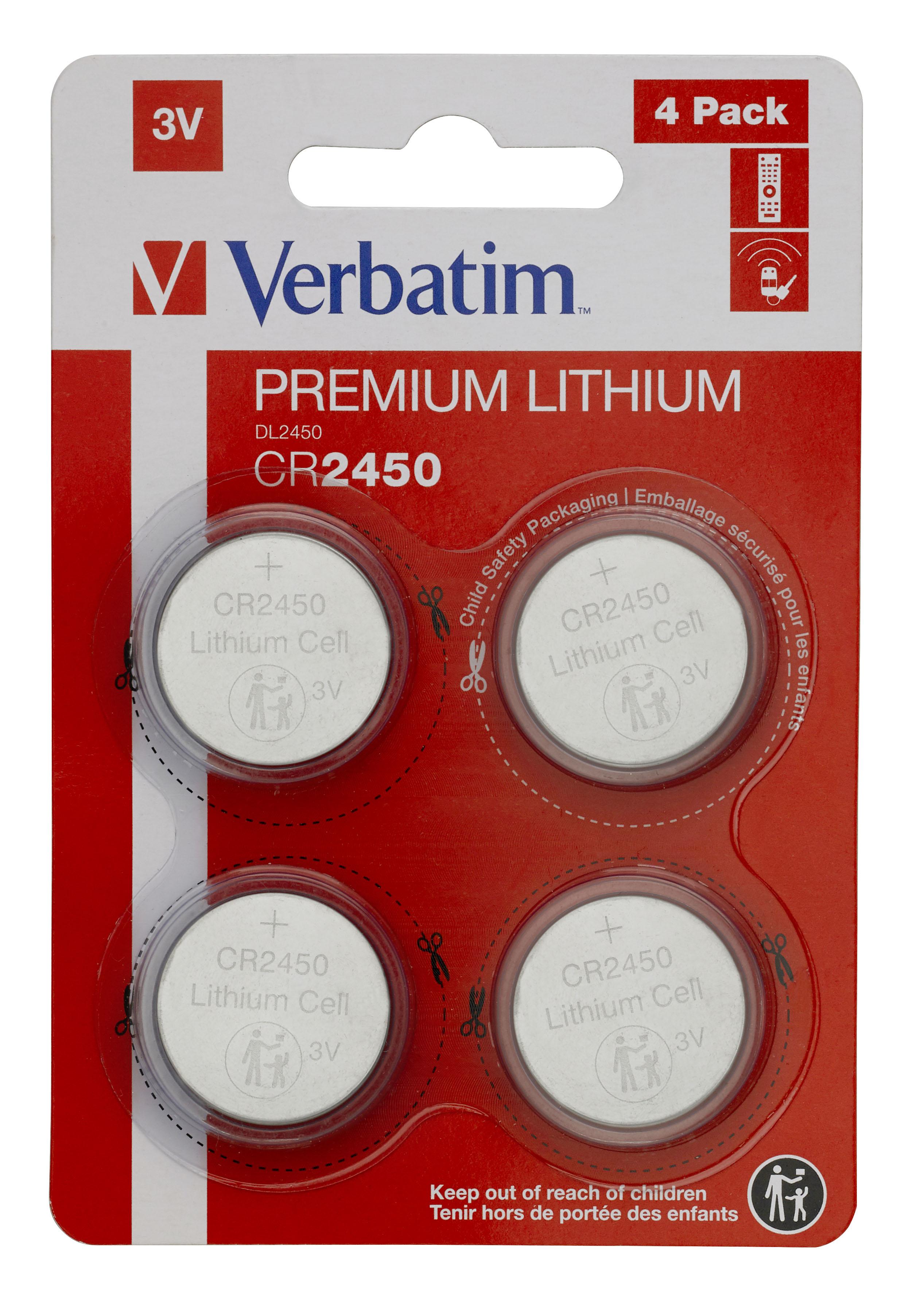 Verbatim CR2450 Batteria monouso Litio (LITHIUM BATTERY CR2450 3V 4 - PACK CR2450 Single-use - battery CR2450 Lithium 3 V 4 pcs