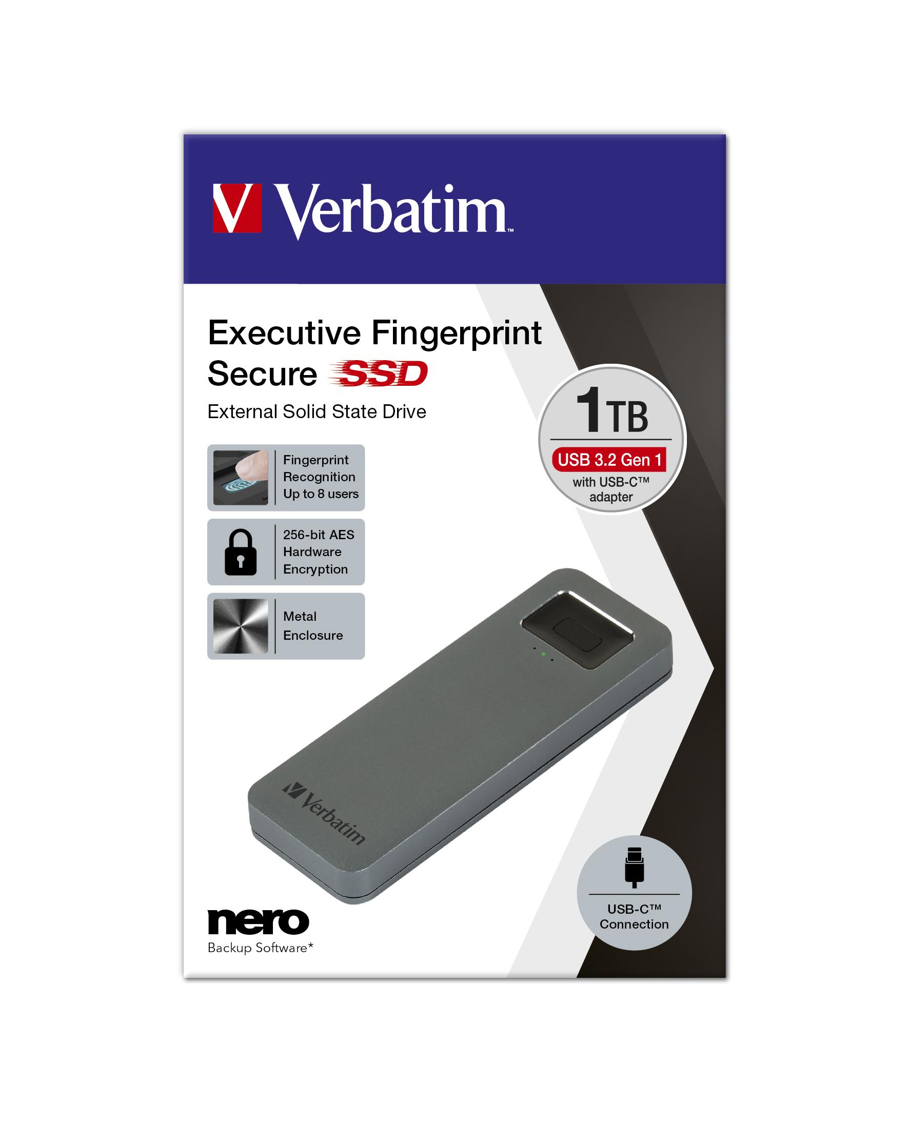 Verbatim 53657 unit esterna a stato solido 1 TB Grigio (Verbatim Executive Fingerprint Secure SSD USB 3.2 Gen 1TB Gy)