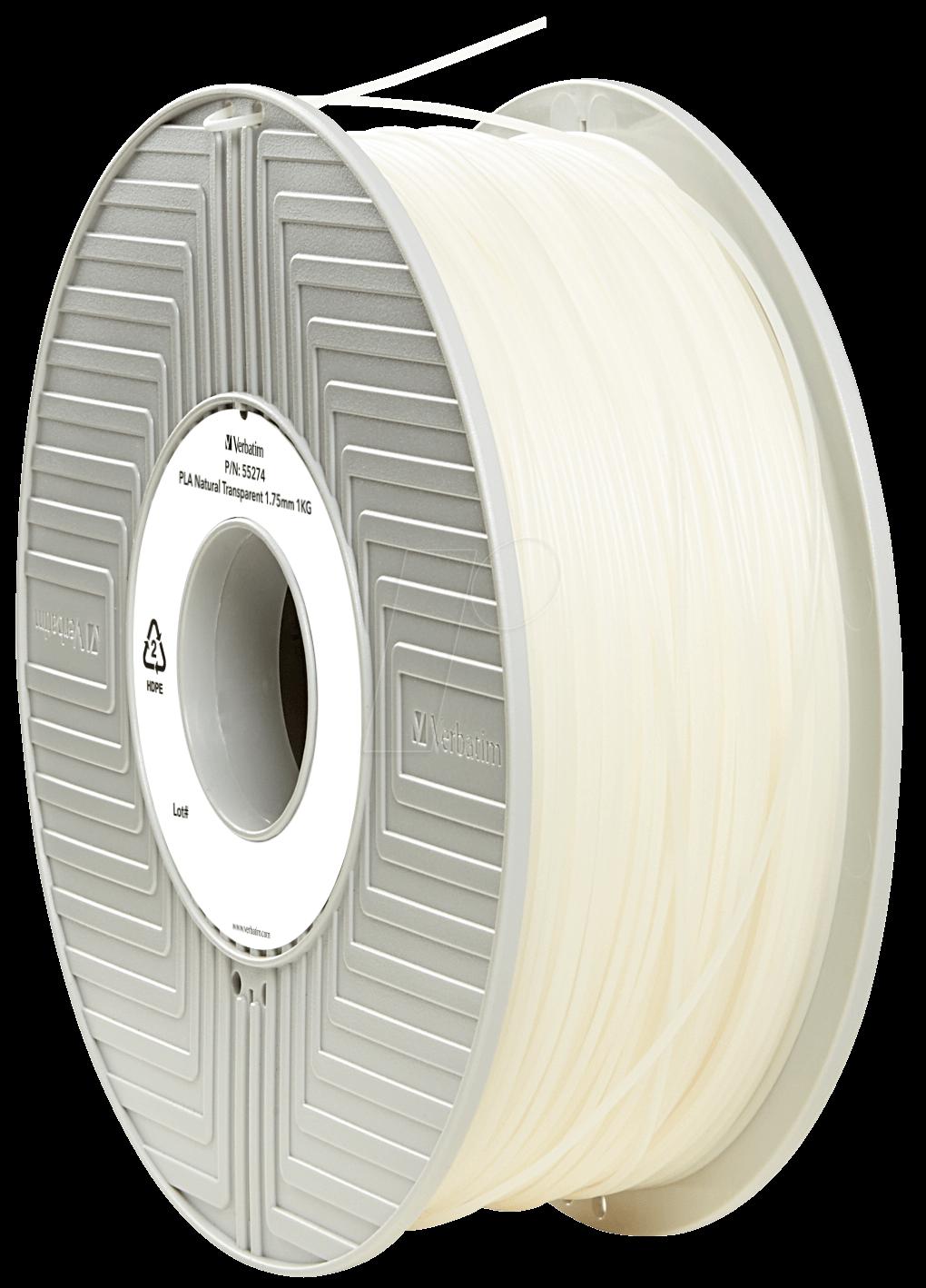 Verbatim 55317 materiale di stampa 3D Acido polilattico [PLA] Neutrale 1 kg (3D PRINTER FILAMENT PLA - 1.75MM NATURAL TRANSPARE
