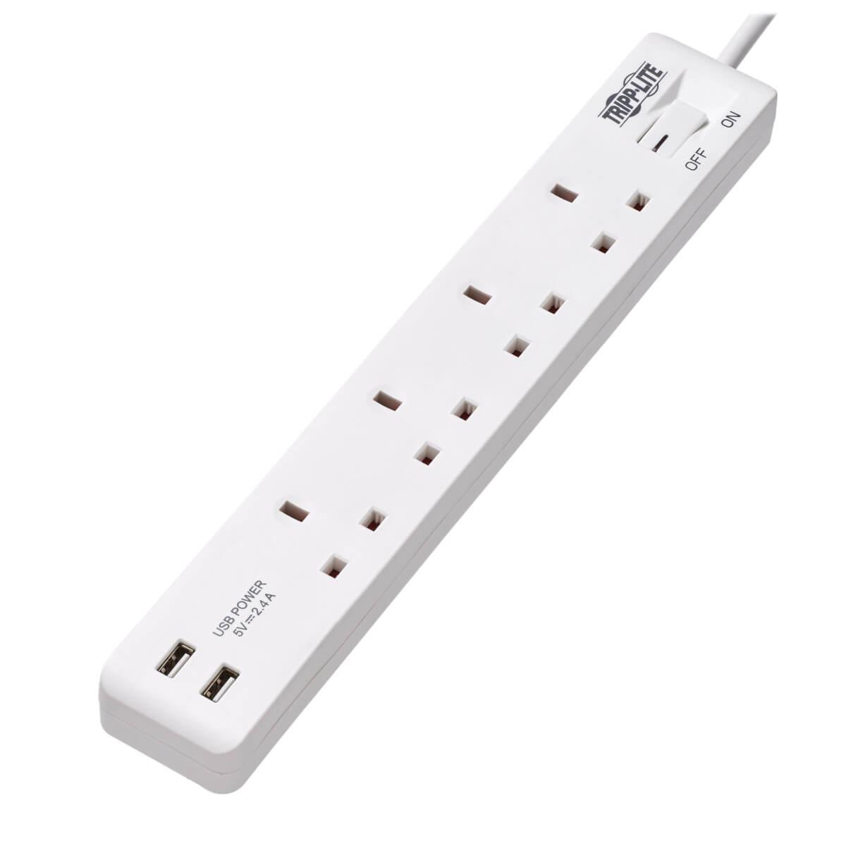 Tripp Lite PS4B18USBW prolunghe e multiple 18 m 4 presae AC Interno Bianco (Tripp Lite 4-Outlet Power Strip with USB-A Charging