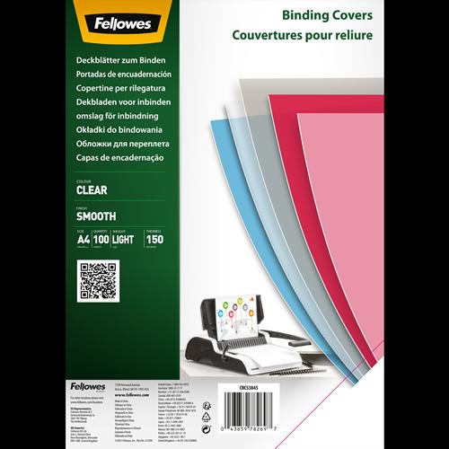 Fellowes Clear PET Binding Cover 150 micron A4 Pack 100 5384501
