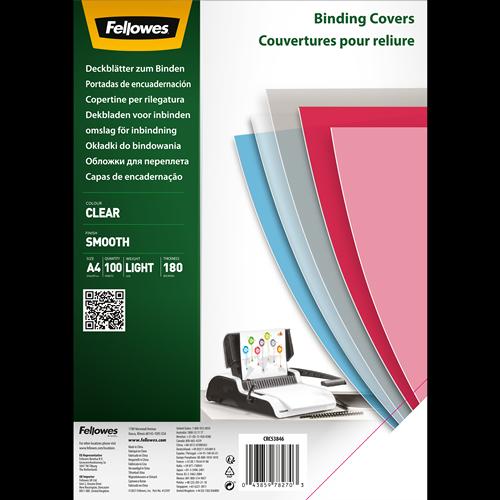 Fellowes Clear PET Binding Cover 180 micron A4 Pack 100 5384601