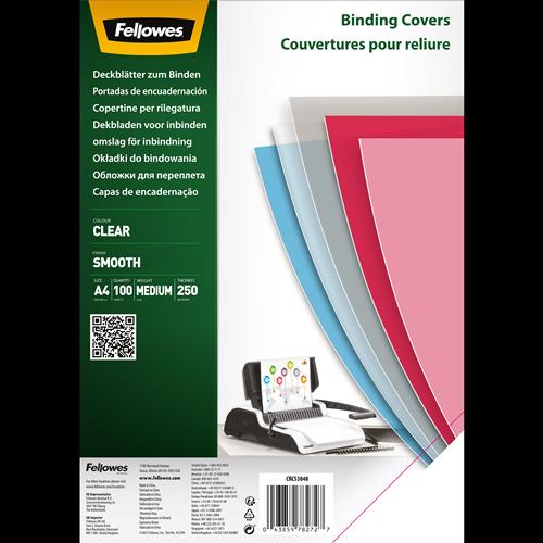 Fellowes Clear PET Binding Cover 250 micron A4 Pack 100 5384801