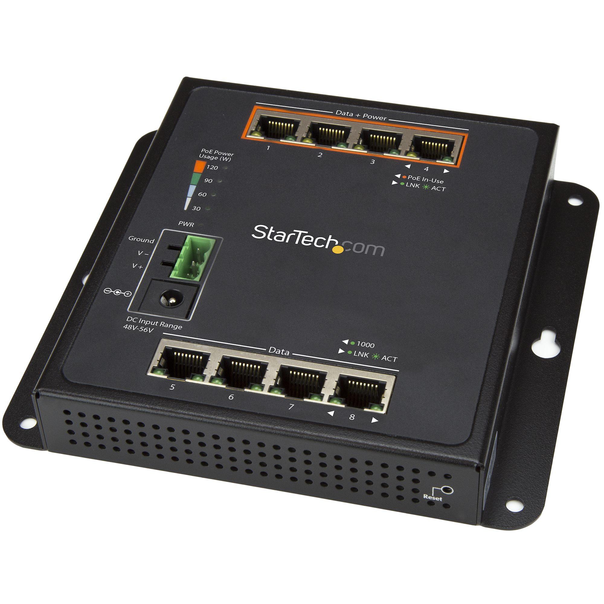 StarTech.com Switch industriale a 8 porte Gigabit PoE - 4 x PoE 30W - Power Over Ethernet - Switch gestito GbE Layer/L2 in meta