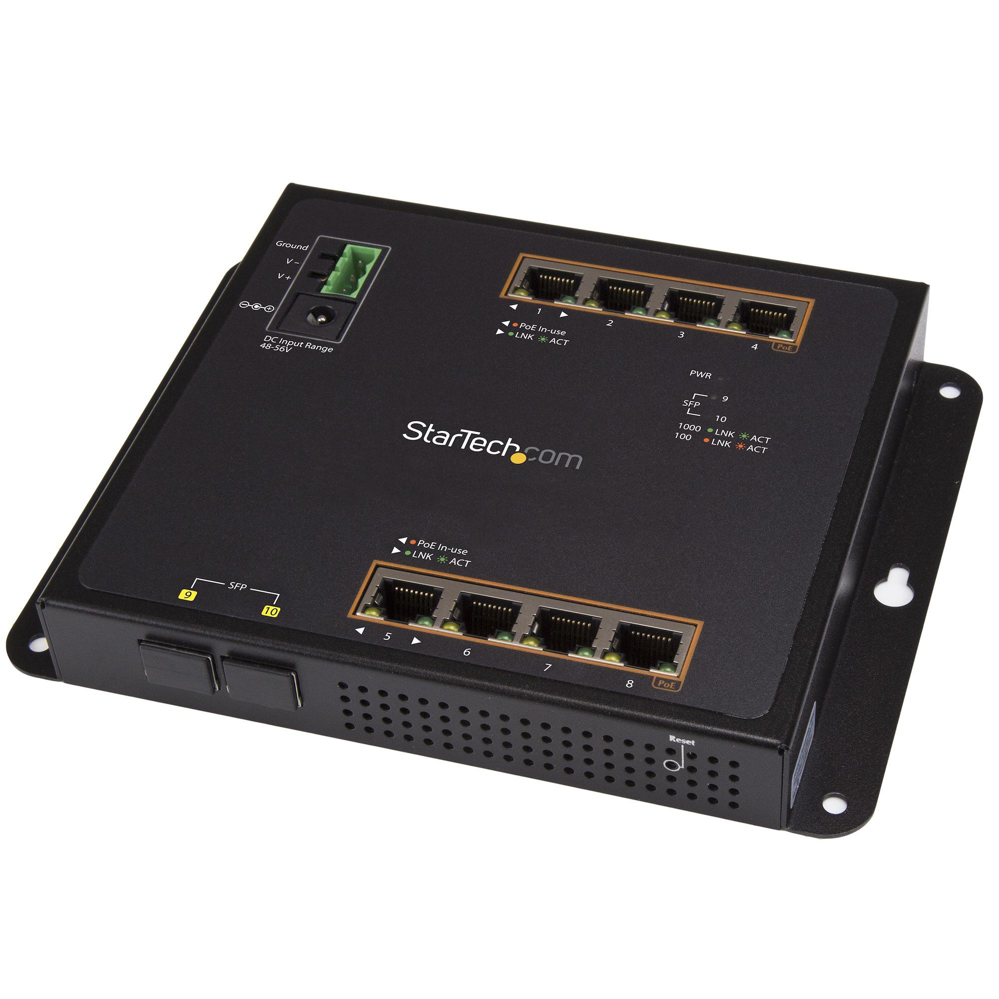 StarTech.com Switch Ethernet Gigabit a 8 porte PoE con 2 connessioni SFP - Gestito - Montabile a Parete con accesso frontale (G