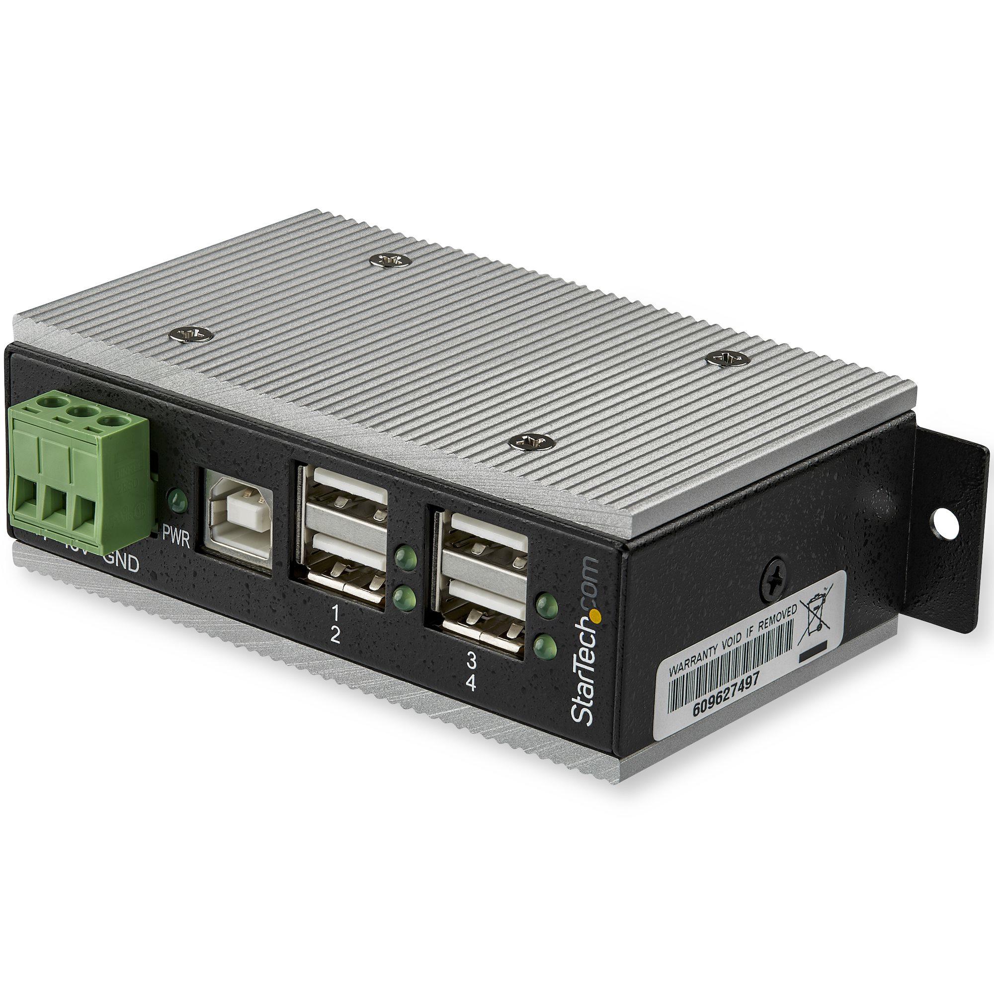 StarTech.com Hub USB 2.0 a 4 porte - Hub USB-A industriale in metallo 4x USB-A con protezione ESD e da sovratensioni - Temp. di